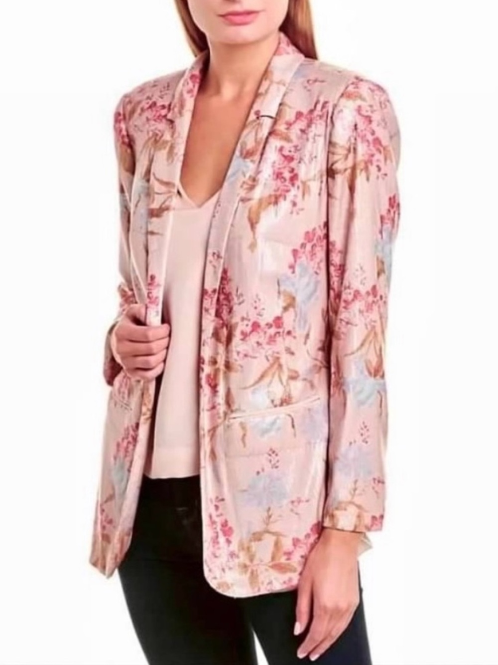 Vince Camuto Pink and Gold Floral Sequin Blazer